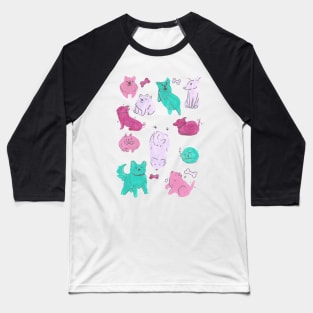 Minimalist Dog Pattern - Cute Pink and Green Pattern Baseball T-Shirt